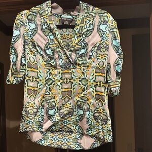 Etcetera Women's Top Silk - Green and Yellow Pattern